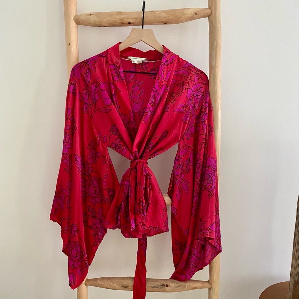 100% silk kimono Zara Woman inspired cardigan shirt with belt